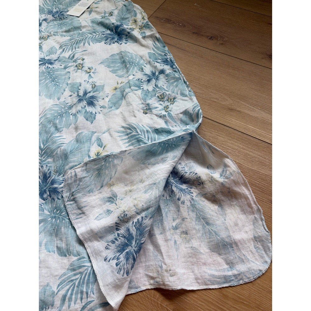 Linen Grand Italy Floral 100% Linen Midi Dress Blue Tropical Sleeveles medium - Picture 6 of 9